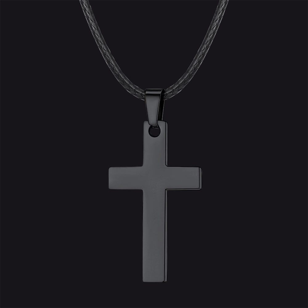 Engravable Cross Leather Necklace Pendant for