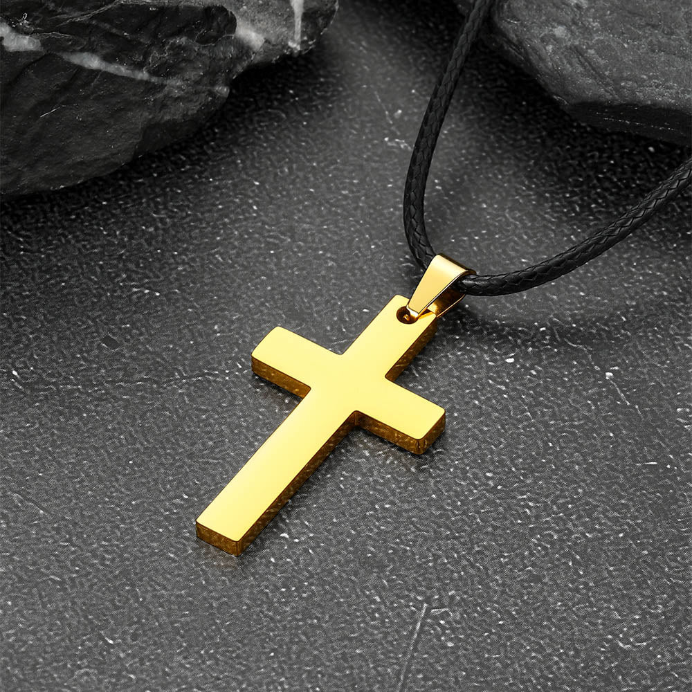 Engravable Cross Leather Necklace Pendant for