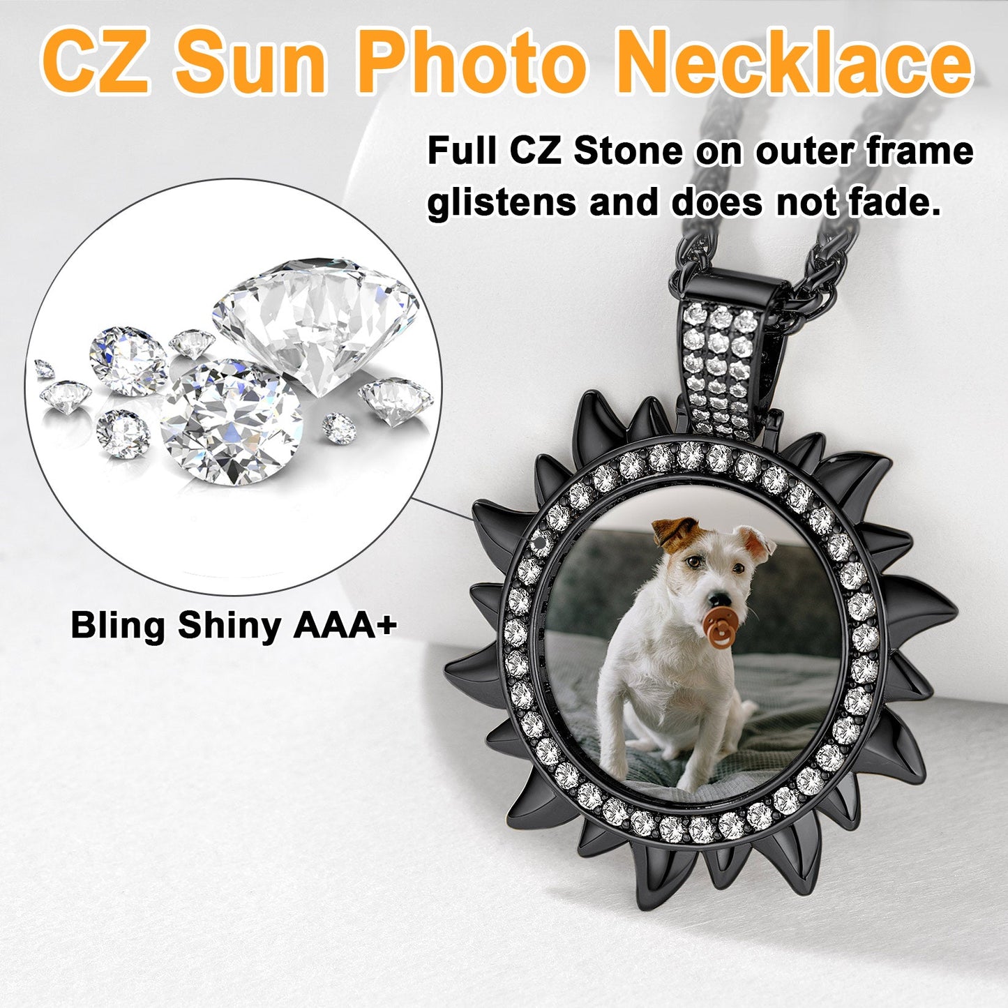Custom Picture Sun Necklace With Cz for
