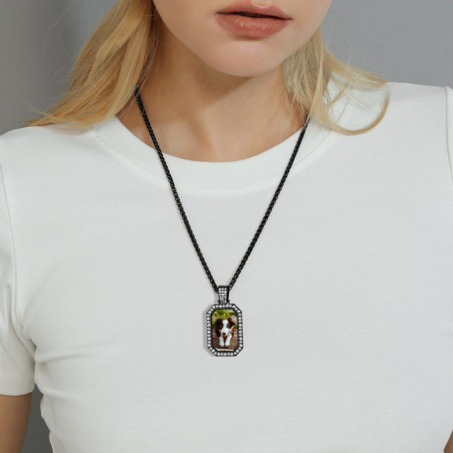 Memorial Personalized Picture Dog Tag Necklace With Cz for Mom Family