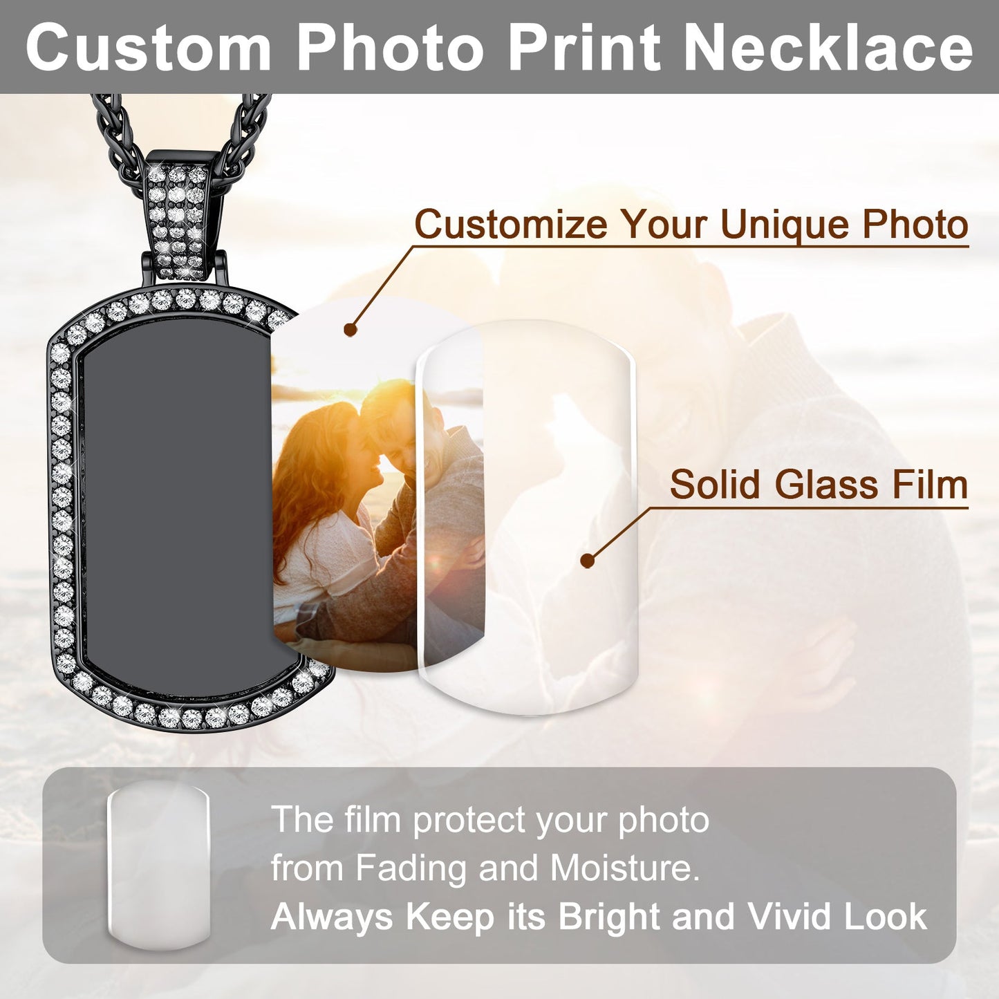 Customized Zirconia Picture Dog Tag Necklace Memorial Gift for
