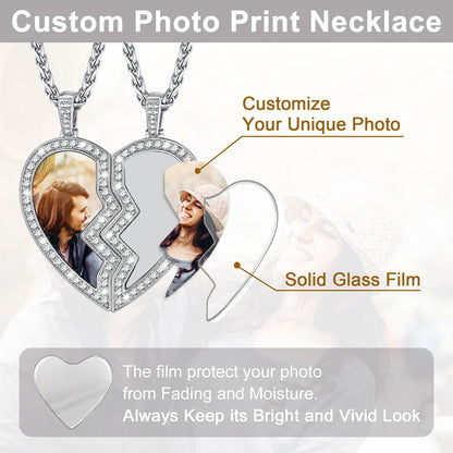 Customized Picture 2 Half Heart Matching Necklaces for Couple Bff