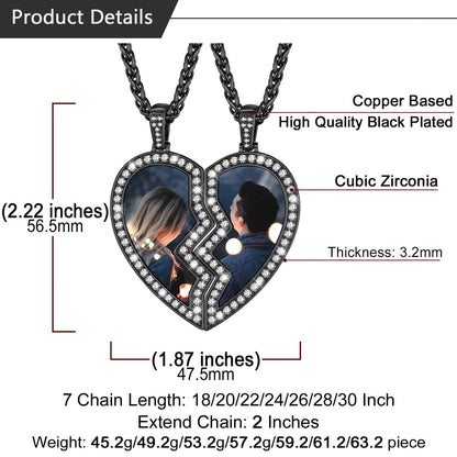 Customized Picture 2 Half Heart Matching Necklaces for Couple Bff