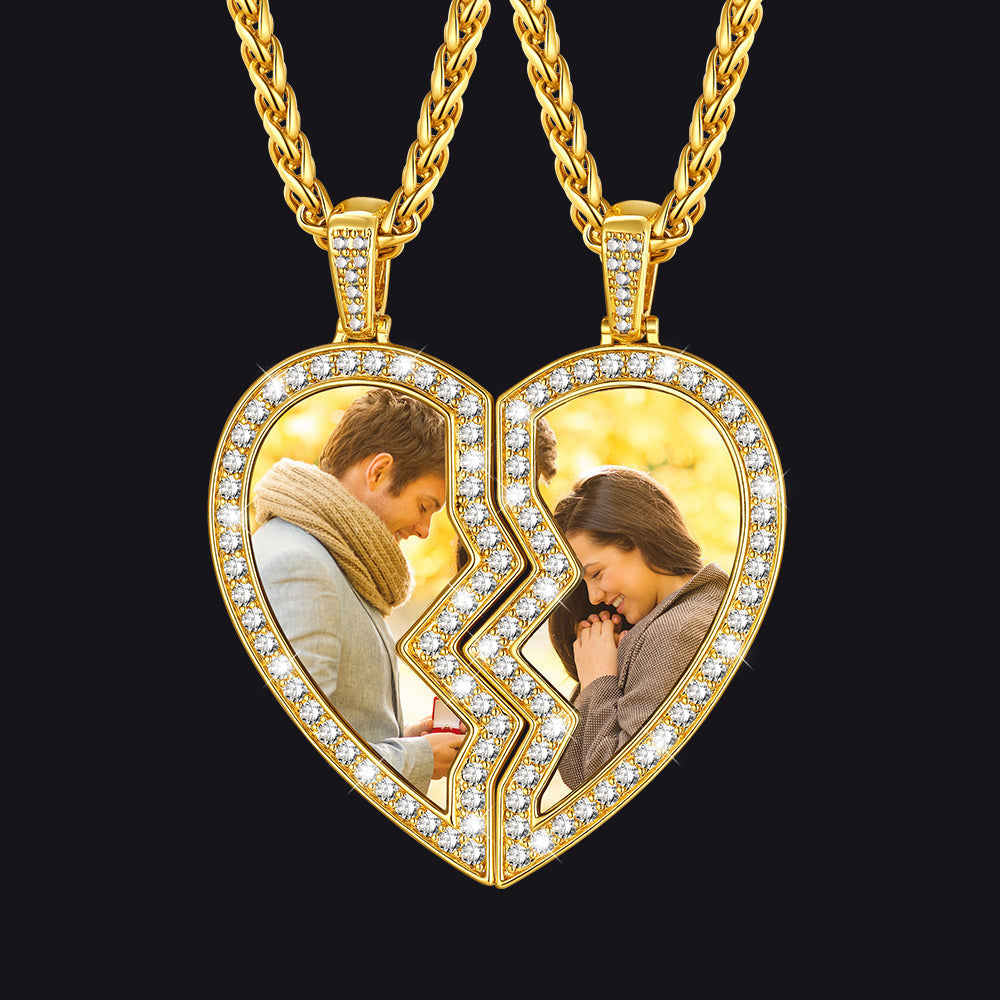 Customized Picture 2 Half Heart Matching Necklaces for Couple Bff