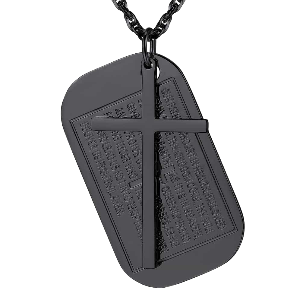 Christian Dog Tag Pendant With Cross Necklace for