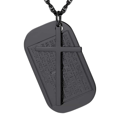 Christian Dog Tag Pendant With Cross Necklace for