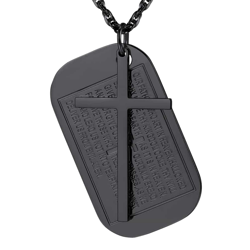 Christian Dog Tag Pendant With Cross Necklace for