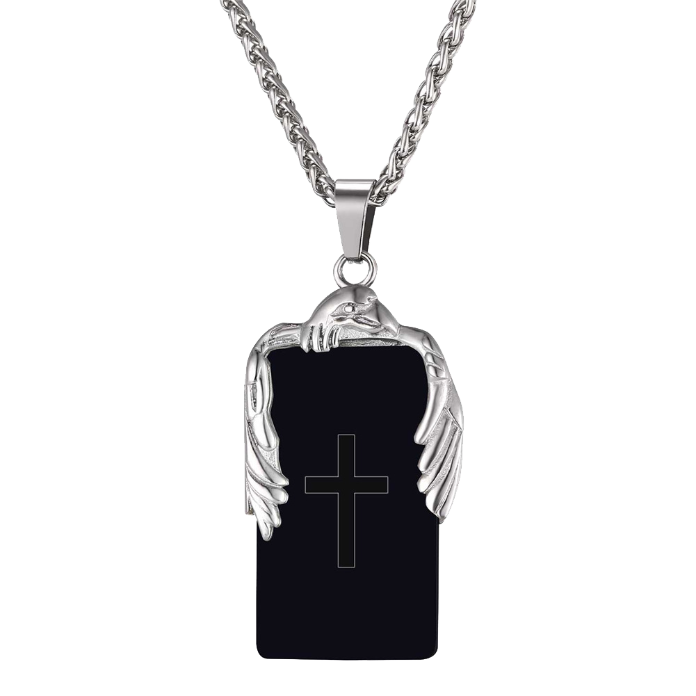 Christian Cross Necklace Dog Tag With Wing