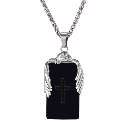 Christian Cross Necklace Dog Tag With Wing
