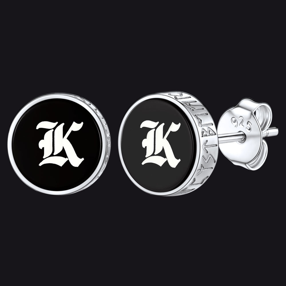 Engraved Black Onyx Stud Earrings With Viking Rune