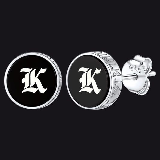 Engraved Black Onyx Stud Earrings With Viking Rune