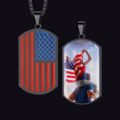 Personalized American Flag Dog Tag Necklace With Picture for