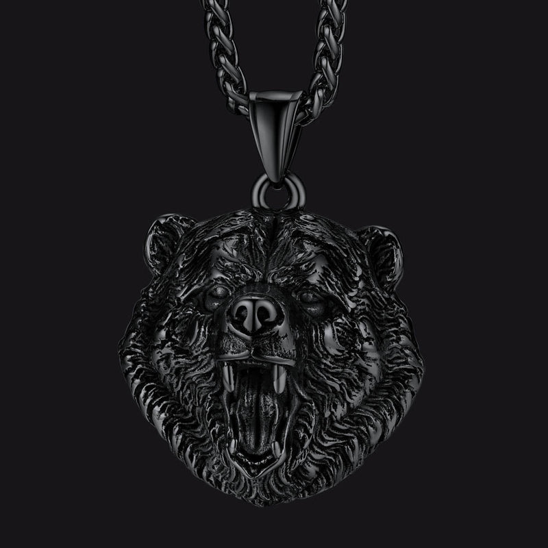 Wild Roaring Bear Head Pendant Necklace for