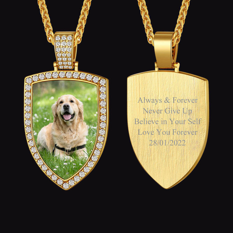 Custom Cz Shield Picture Necklace Pendant for