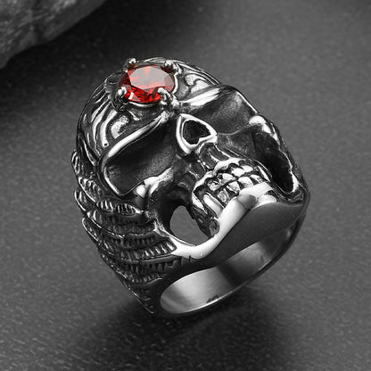 Flash Gothic Skull Ring With Red Gem Forehead for /