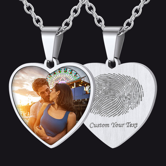 Customized Heart Photo Fingerprint Necklace for