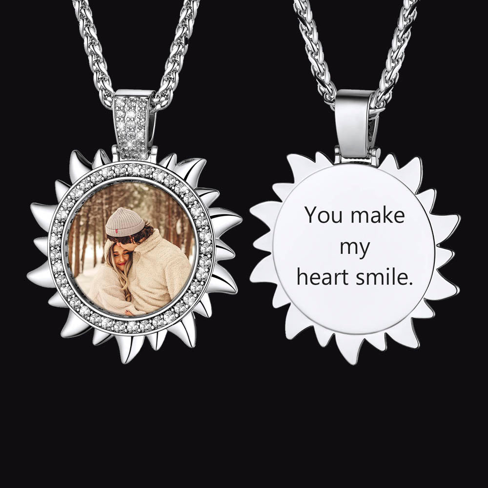 Customized Cz Sun Photo Necklace With Picture