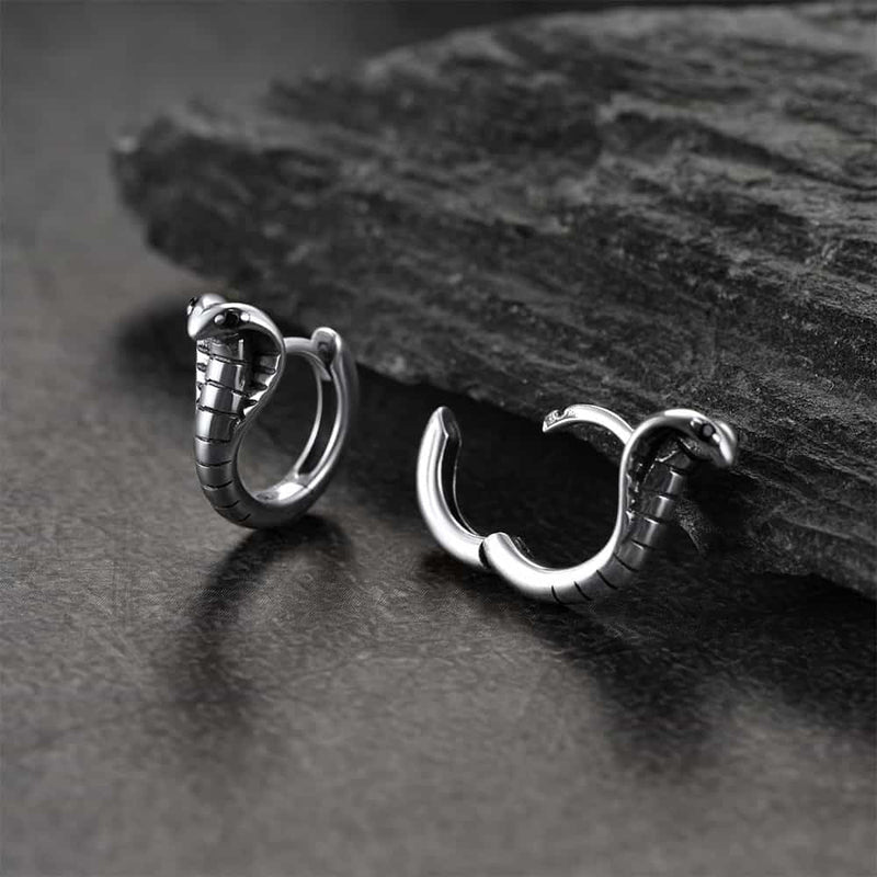 Sterling Silver Cobra Snake Huggie Hoop Earrings for