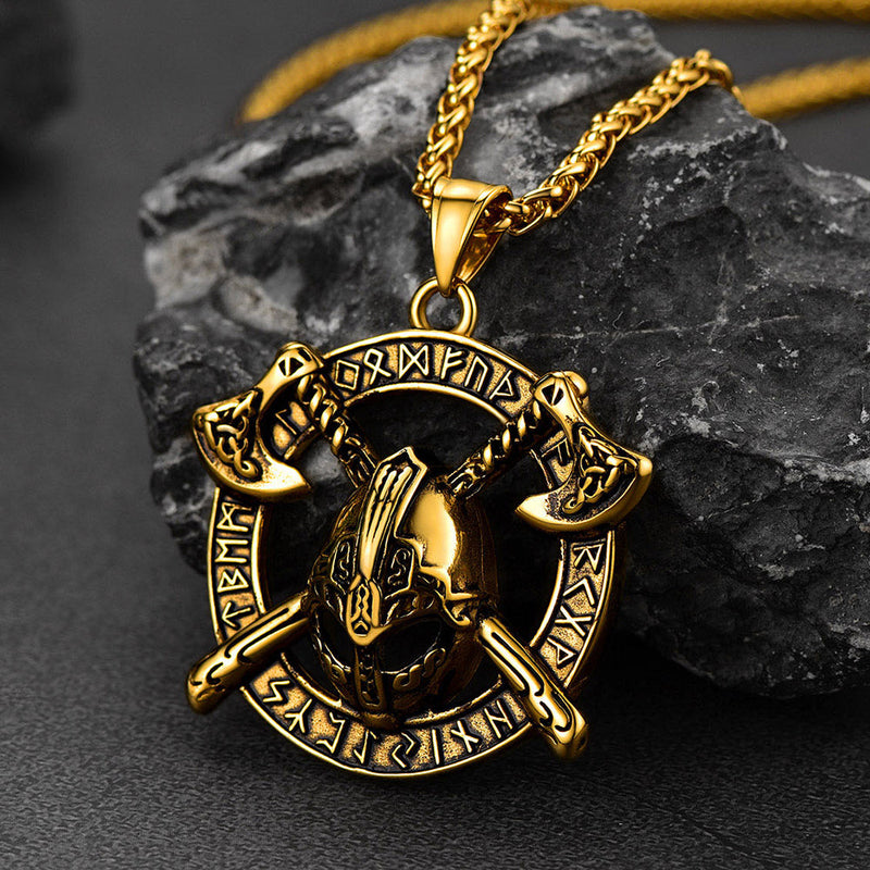 Flash Viking Axe Helmet Pendant Necklace for With Runes