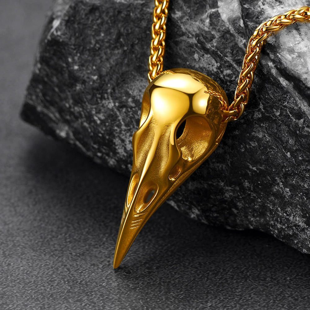 Viking Raven Skull Necklace for