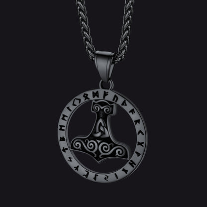 Viking Thor's Hammer Rune Pendant Necklace for