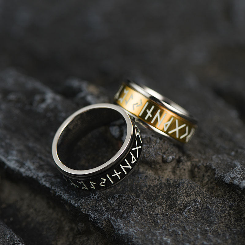 Viking Runes Fidget Anxiety Stainless Steel Ring for Couple