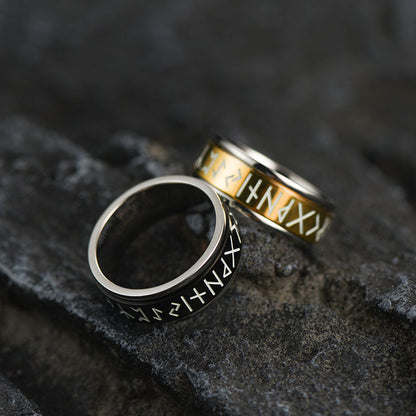 Viking Runes Fidget Anxiety Stainless Steel Ring for Couple