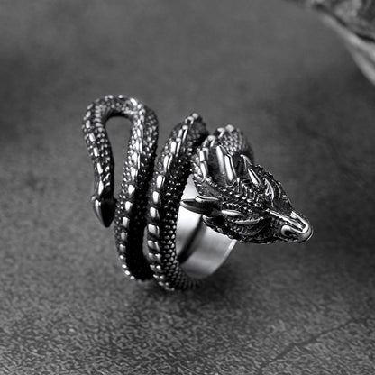 Punk Coiled Dragon Stainless Steel Ring for
