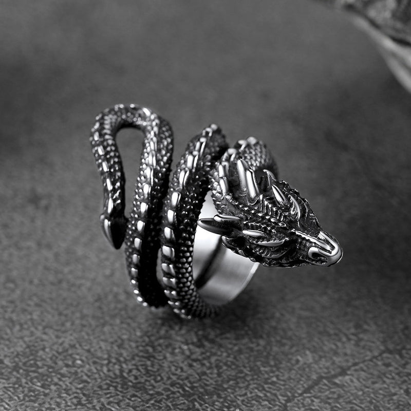 Punk Coiled Dragon Stainless Steel Ring for