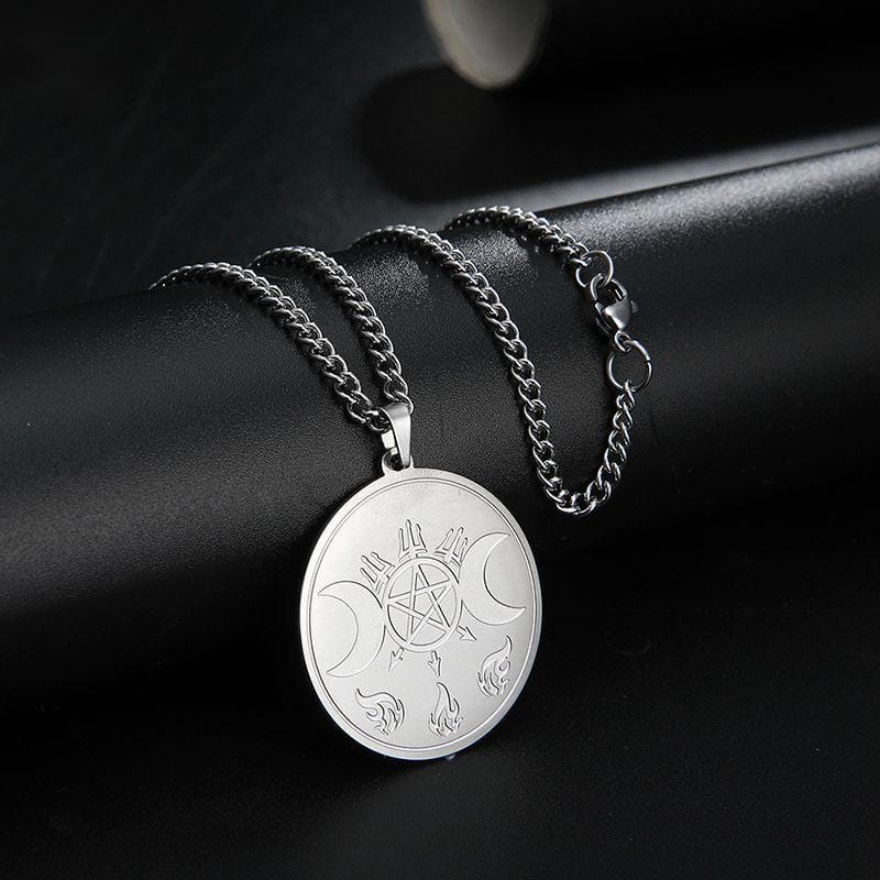 Triple Moon Goddess Pentagram Necklace