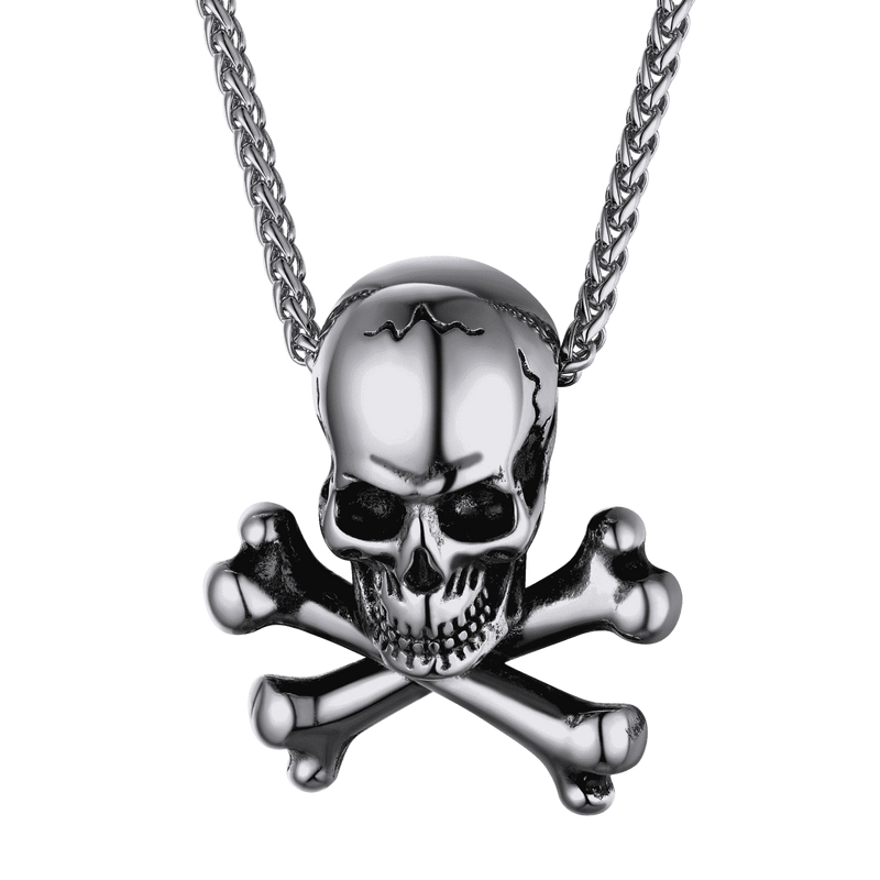 Gothic Pirate Skull Crossbones Necklace for
