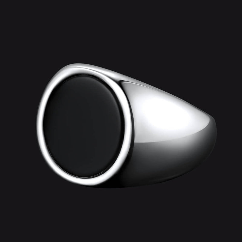 Round Black Onyx Signet Ring for Stainless Steel