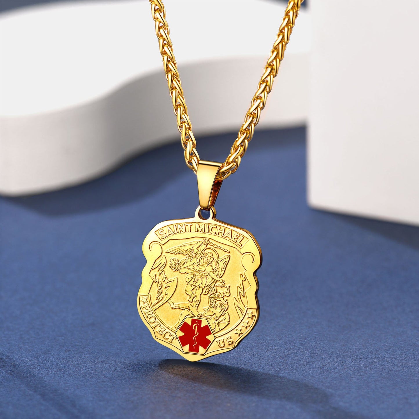 Engraved St. Michael Medical Alert Id Necklace for
