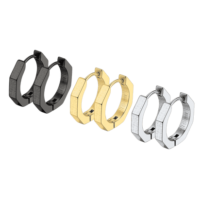 Punk Octagon Piercing Huggie Hoop Earrings Set for 3 Pairs