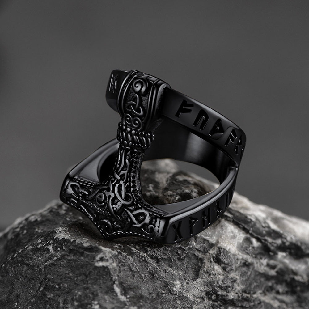 Viking Mjolnir Thor's Hammer Ring With Rune for