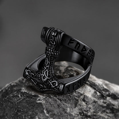 Viking Mjolnir Thor's Hammer Ring With Rune for