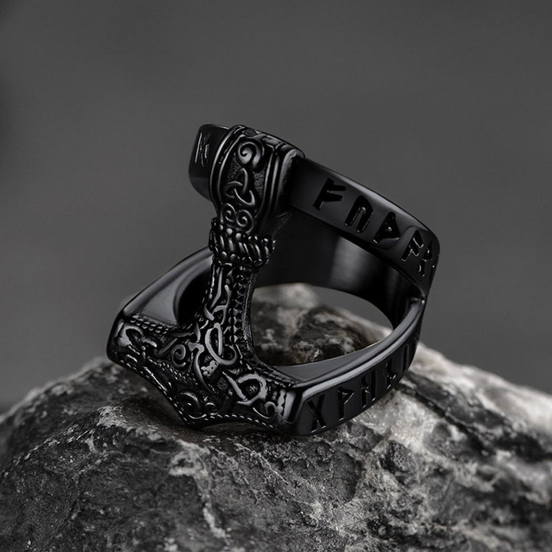 Viking Mjolnir Thor's Hammer Ring With Rune for