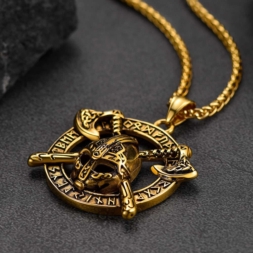 Flash Viking Axe Helmet Pendant Necklace for With Runes