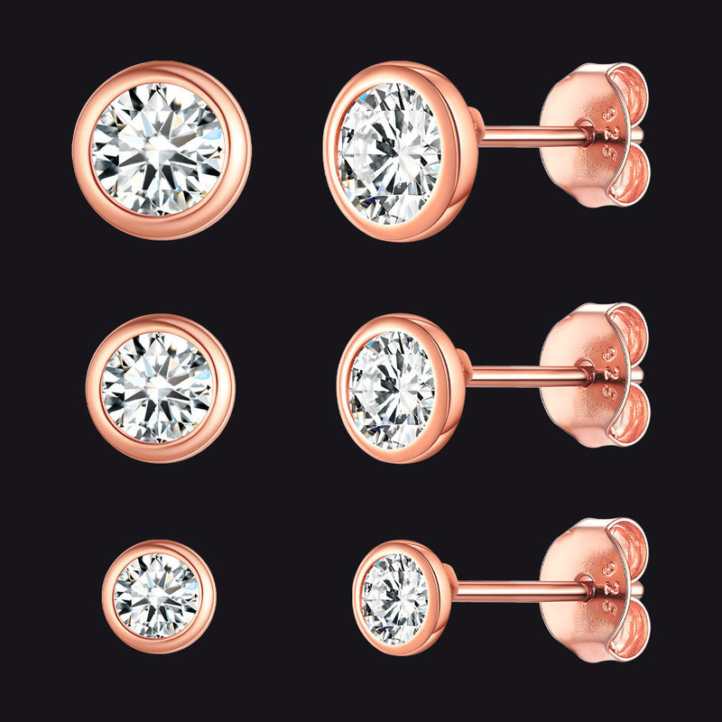 925 Sterling Silver Diamond Stud Earrings Set for 3 Pairs