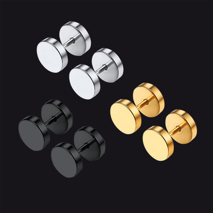 Punk Round Fake Plug Stud Earrings Set – 3 Pairs | 6mm & 8mm