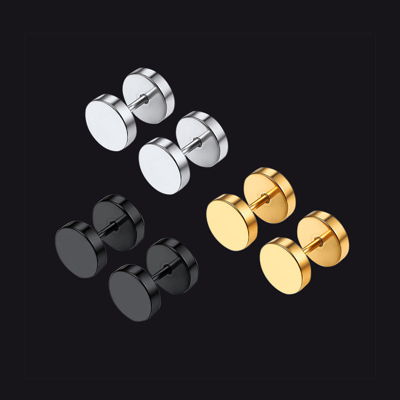 Punk Round Fake Plug Stud Earrings Set – 3 Pairs | 6mm & 8mm