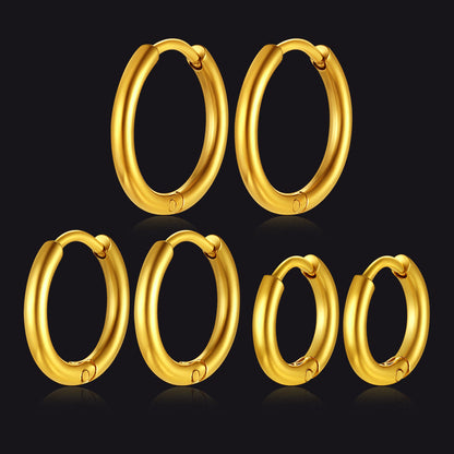 3 Pairs Simple Huggie Hoop Earrings Set 8/10/12 Mm Width
