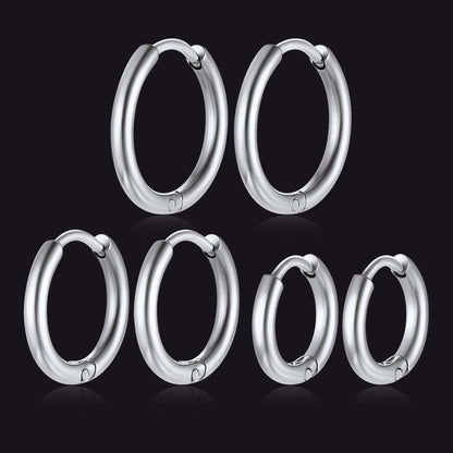 3 Pairs Simple Huggie Hoop Earrings Set 8/10/12 Mm Width