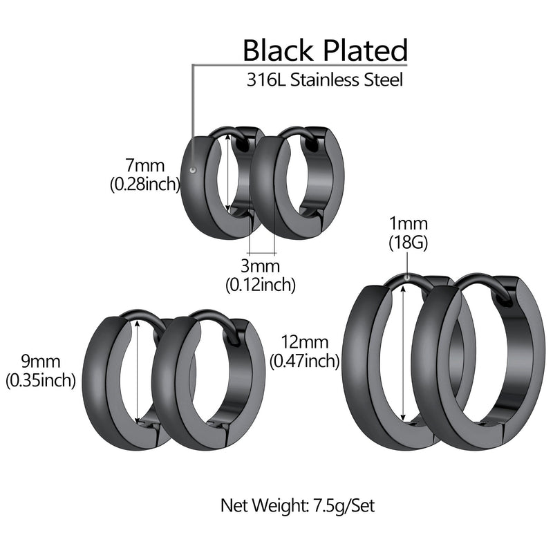 Classic Stainless Steel Huggie Hoop Earrings Set for 3 Piece