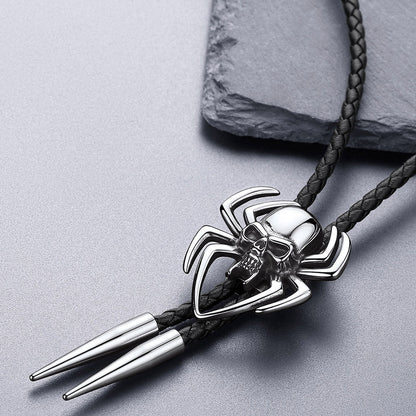 Gothic Spider Skull Leather Bolo Ties for