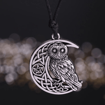 Mystical Owl and Crescent Moon Pentacle Necklace: a Wiccan Amulet for Owl Enthusiasts