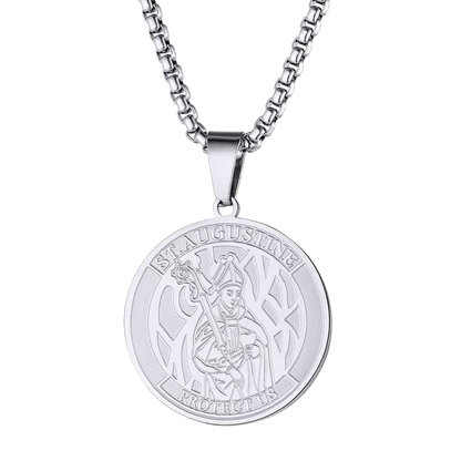 Engraved Saint Augustine Necklace Saint Medal Jewelry