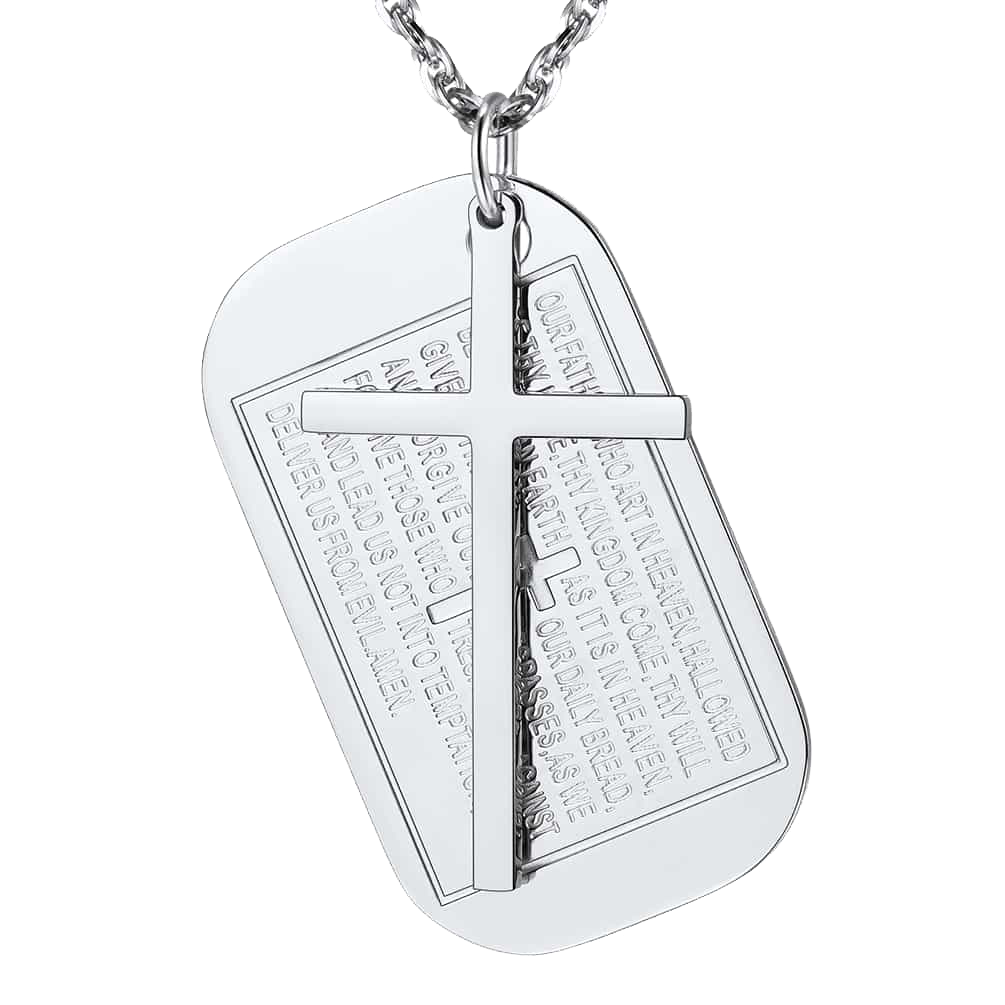 Christian Dog Tag Pendant With Cross Necklace for