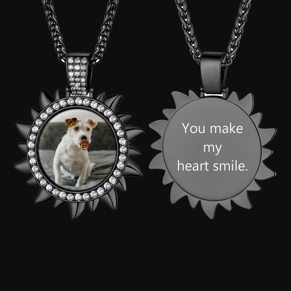 Customized Cz Sun Photo Necklace With Picture