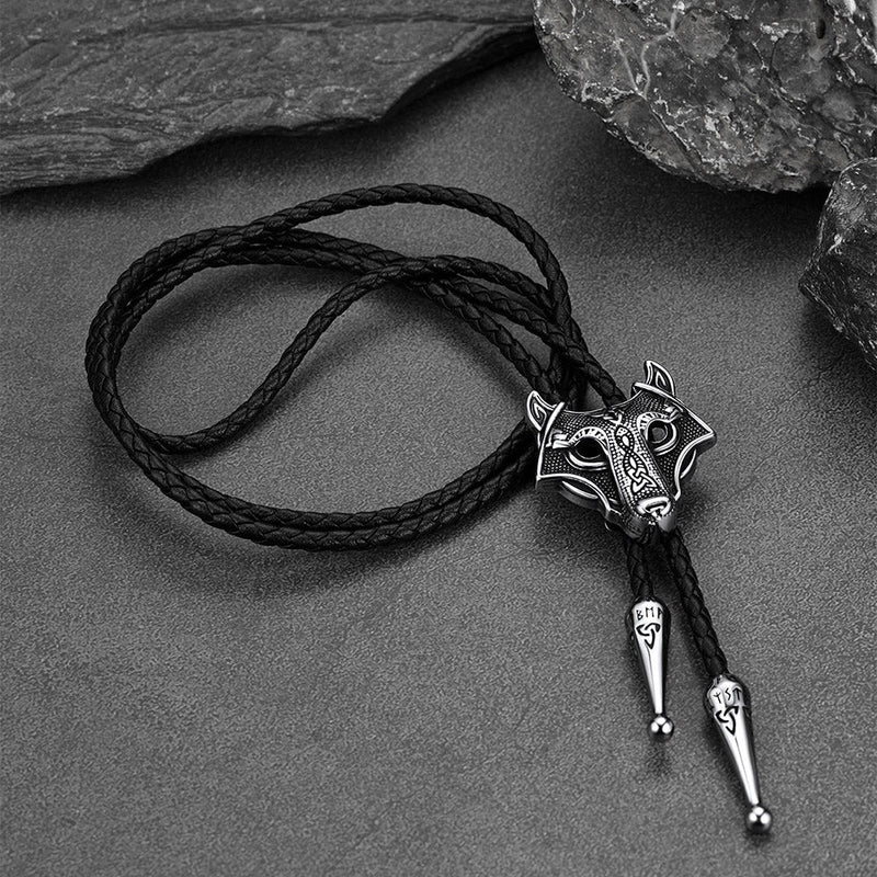 Norse Viking Celtic Wolf Leather Bolo Ties for